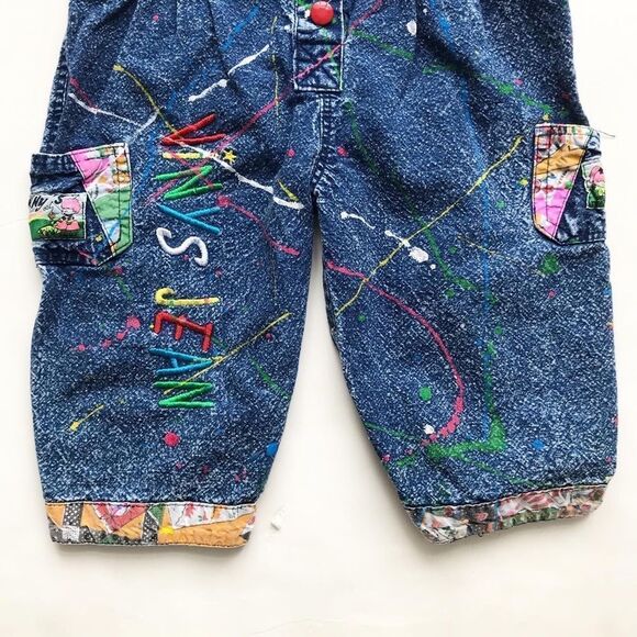 Vintage Vinys Jean paint splatter overalls jumper VGUC tagged as 5-6Y fits 2/3T - Picture 3 of 10